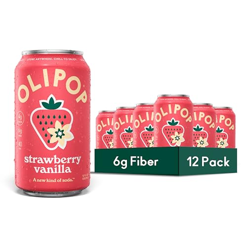 OLIPOP Prebiotic Soda Pop, Strawberry Vanilla, Pantry Pack Packed with Prebiotics, Fiber, and Botanicals, Gluten Free, Vegan, GMO Free, 12oz (12-Cans)