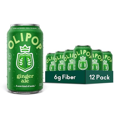 OLIPOP Prebiotic Soda Pop, Ginger Ale, Pantry Pack Packed with Prebiotics, Fiber, and Botanicals, Gluten Free, Vegan, GMO Free, 12oz (12-Cans)