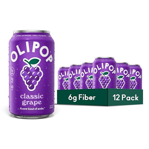OLIPOP Prebiotic Soda Pop, Classic Grape, Pantry Pack Packed with Prebiotics, Fiber, and Botanicals, Gluten Free, Vegan, GMO Free, 12oz (12-Cans)