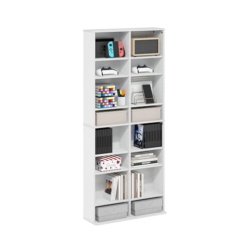 Furinno Jaya DVD Shelf, 16-Shelf Wide CD Rack, Media Shelf with Adjustable Shelves, 8 x 2 DVD Storage Cabinets for CD Bl