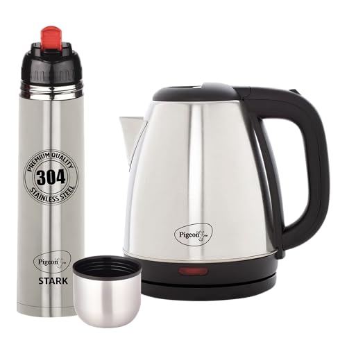 1.5 L Kettle With 1000 ml Stark Flask (Pack of 2, Silver, Steel)