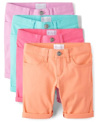 The Children's Place,Girls,Solid and Printed Skimmer Shorts,Solid Multicolor 4-Pack,8
