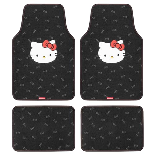 Sanrio Hello Kitty Carpet Car Floor Mats, Universal Fit for Cars Trucks SUVs Hello Kitty Car Accessories for Women Cute Car Accessories, Non-Slip Front Rear Floor Mats for Cars