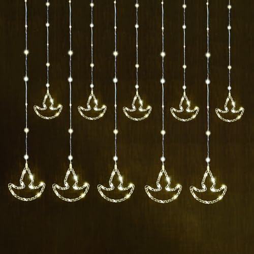 Gigawatts Paarth LED 10 Diya Curtain String Light with 8 Modes Plug Sourced Serial Decorative Lamps Fairy Lights for Indoor Outdoor Home Decoration We