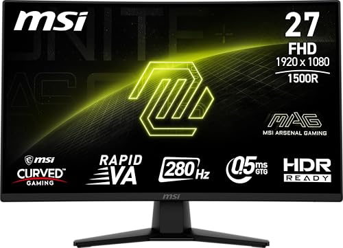 MSI MAG 274CXF 27-inch 1920 x 1080 (FHD) Curved Monitor, 280Hz, HDMI, DisplayPort, VGA Port, VESA Mountable, Tilt, Speaker, Slim Bezel, 0.5ms, Black