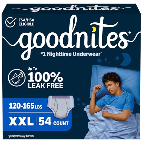 Goodnites Boys' Nighttime Underwear, Size XXL (120-165 lbs), 54 Ct, Packaging May Vary