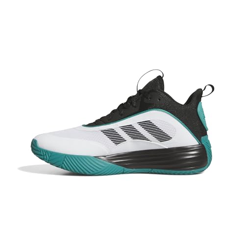 adidas Men's Own The Game 3.0 Mid Top Basketball Sneaker, White/Black/Pure Teal, 10.5