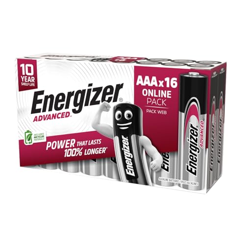 Energizer Advanced - AAA Batteries (Pack of 16) - 1.5 V Alkaline Batteries - Powerful and Durable - Made in the EU - 100% Plastic-Free Packaging - 10 Years Shelf Life [Exclusive to Amazon]