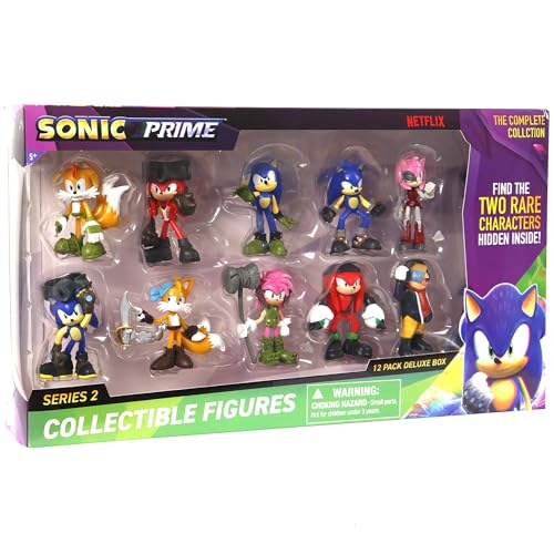 Sonic Prime: Deluxe Box V2-12 Pack Collectible Figures - 2.5" Characters, Includes 2 Rare Hidden Figures, Netflix Series, Licensed Figures, Ages 3+