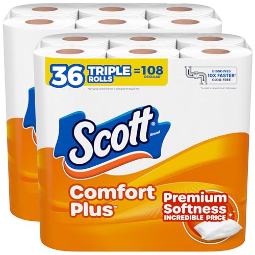 Scott ComfortPlus Toilet Paper, 36 Double Rolls, 231 Sheets per Roll, Septic-Safe, 1-Ply Toilet Tissue