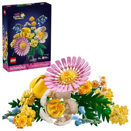 LEGO Botanicals Petite Sunny Bouquet Flower Set - DIY Floral Arrangement - Home Decor - Gift for Birthdays - Building Toy for Kids 9+ - Faux Bluebells, Tulip, Daisy, and More - 10347