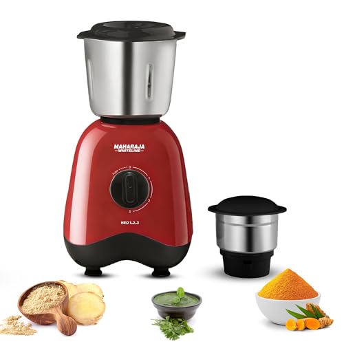 Maharaja Whiteline Neo 1..2..3 Mixer Grinder | 500 W Motor, 20,000 RPM | Long Running Time, Cooler Operation | Durable Coupler, Vacuum Foothold | Stai