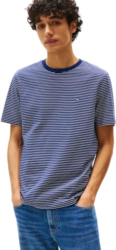 (-40%) Tommy Hilfiger Herren T-Shirt Kurzarm Seasonal Solid Tee mit Rundhalsausschnitt, Mehrfarbig (Preppy Navy/Ivory Petal), XS
