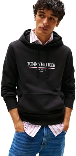 ⚡ BLITZDEAL (-73%) Tommy Hilfiger Herren Hoodie Brand Love aus Baumwolle, Schwarz (Black), XS