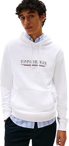 ⚡ BLITZDEAL (-74%) Tommy Hilfiger Herren Hoodie Brand Love aus Baumwolle, Weiß (White), XS