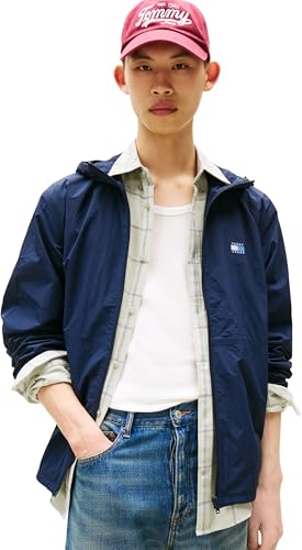 🔥 STARKER PREIS (-58%) Tommy Jeans Herren Windbreaker Jacke Chicago mit Kapuze, Blau (Dark Night Navy), XL