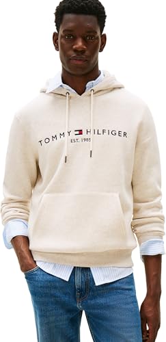 (-53%) Tommy Hilfiger Herren Hoodie Tommy Logo mit Kapuze, Beige (Heathered Oatmilk), L