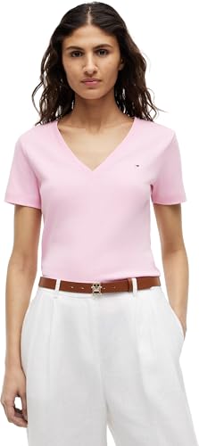 (-35%) Tommy Hilfiger Damen T-Shirt Kurzarm New Slim Cody mit V-Ausschnitt, Rosa (Classic Pink), M