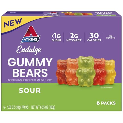 Atkins Endulge Sour Gummy Bears, Low Sugar, Keto Candy, 6 Count