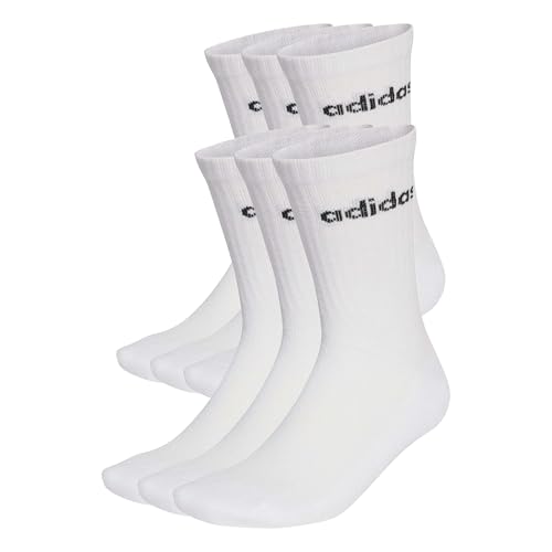 (-30%) adidas Unisex Linear Crew Socks Cushioned Socks 6 Pair Pack, White/Black, 40-42