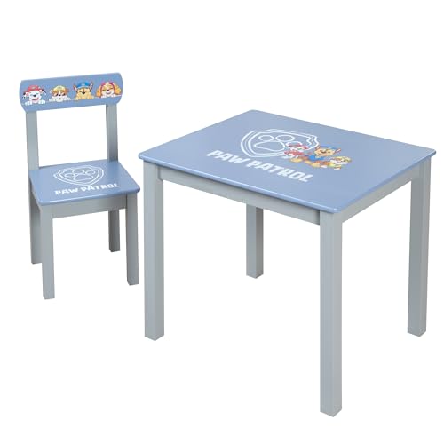 (-25%) Paw Patrol Kindersitzgruppe aus Holz - Kinderstuhl & Tisch - Sitzmöbel für Kinder mit Hunden der beliebten Zeichentrick-Serie - Ab 18 Monaten - Grau / Blau