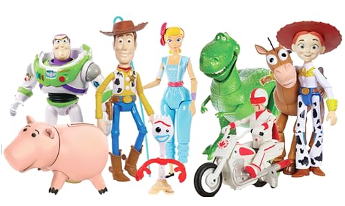 Mattel Disney and Pixar Toy Story Storytellers Figure Pack, 9 Figures & Vehicle, Woody Buzz Rex Forky Bo Peep Duke Caboom & Toy Motorcycle, Carnival Crew