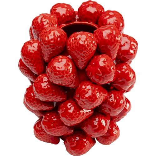 (-38%) Kare Design Vase Strawberries, Rot, 24cm Höhe, Blumenvase, Deko Vase, Wohnaccessoire, Erdbeeren Motiv, Porzellan, Handgearbeitet, Wohnzimmer