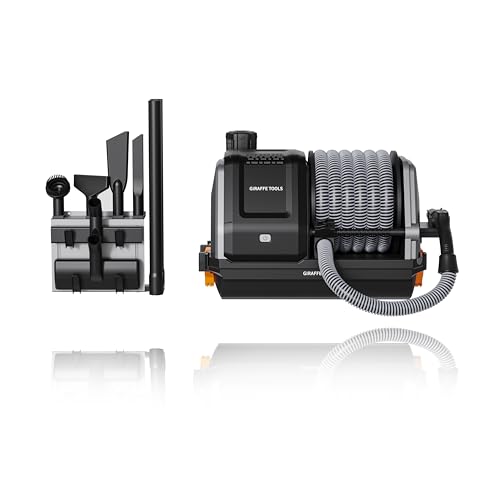 Giraffe Tools Grandstorm Retractable Vacuum Cleaner with 30 FT+ 1 FT Hose Wall Mounted, Wet Dry Vacuum Cleaner with 6 Nozzles for Car Detailing Normal Version, Grey （No Remote Control Funtion）