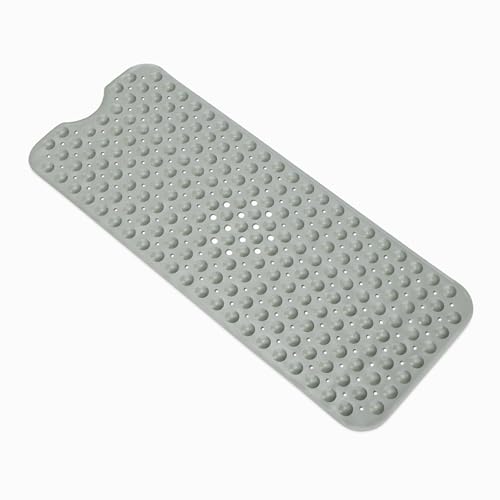 Amazon Basics Non-Slip Bath Mat with Suction Cups for Tub and Shower, 40" x 16", Grey