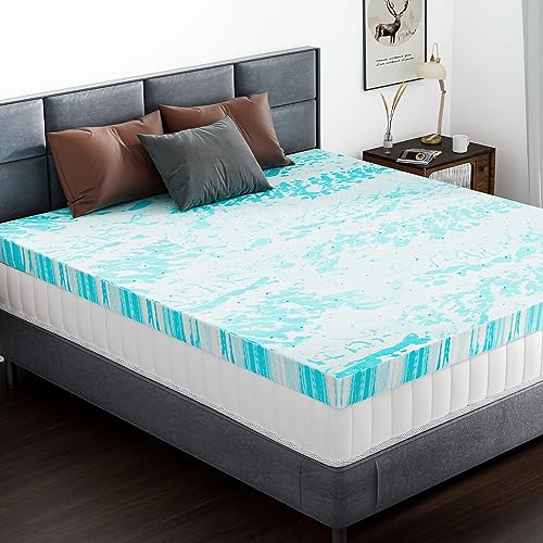 DUMOS 3 Inch Gel Memory Foam Mattress Topper King - Blue Soft Mattress Topper King Size for Back Pain, CertiPUR-US Certified, RV, Camper, CertiPUR-US Certified, Blue