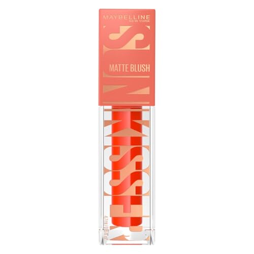 Maybelline Blusher, New York, Sunkisser, Hazy Matte Blush, Cheek Colour, Ultra-Blendable, Lightweight, Melt-to-Skin Formula, Plush Applicator for On-the-Go Application, Shade: Spritzy Orange