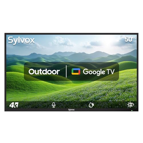 SYLVOX 50 Inch Outdoor Smart Television Weatherproof Google TV, 4K 700NIT High Brightness Temperature Resistant IP55 Waterproof TVs, Anti-Scratch, Suitable for Partial Sun (Patio Series)