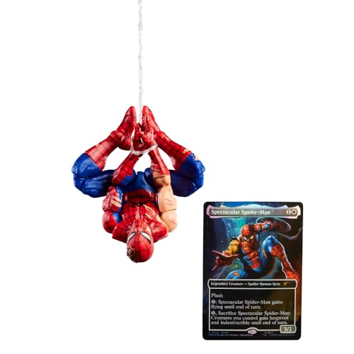 Spider-Man Marvel Legends Series Magic: The Gathering Battle-Damaged, 6-Inch Action Figure Toy & Exclusive Foil Collectible Card Game Trading Card