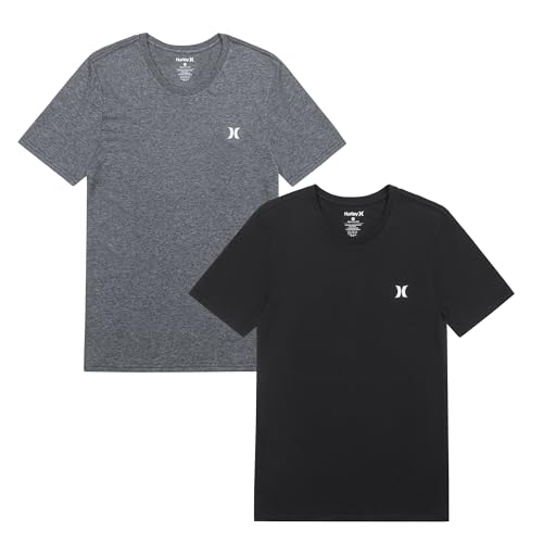 Hurley Men's 2 Pack Cotton Crewneck Short Sleeve T-Shirt, Black/Grey Heather, X-Large