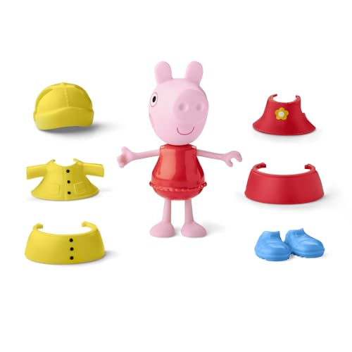 Peppa Pig Rainy Day Dress-Up Figure, 15 cm Preschool Doll with 6 Mix-and-Match Accessories (Raincoat, Rainhat, Skirts & Shoes), Easy-On Fashions for Imaginative Play, Kids 3