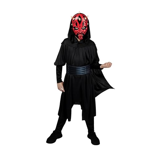 Star Wars Darth Maul Official Youth Halloween Costume - Premium Quality Tunic, Pants, Belt, with Hooded Cloak and Plastic Mask (S)