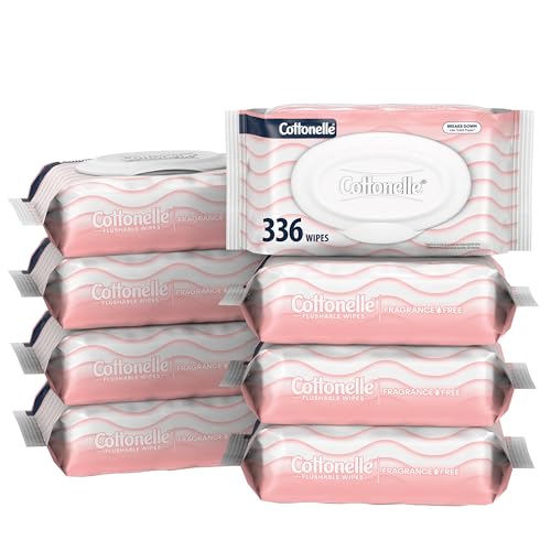 Cottonelle Fragrance Free Flushable Wet Wipes, Adult Wet Wipes, 8 Flip-Top Packs, 42 Wipes Per Pack : Health & Household