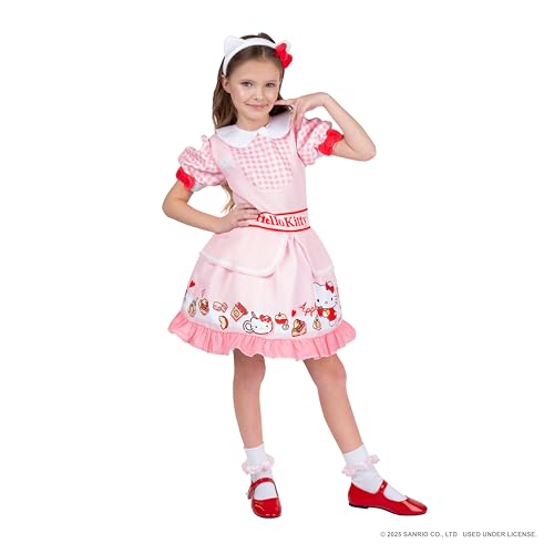 Jazwares Costume Play Hello Kitty Official Youth Halloween Dress - Premium Quality Printed Dress with Headband (S)