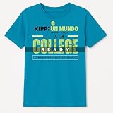 Kipp Texas Boys' Short Sleeve Basic Crew Neck Graphic Tee Shirt for Kipp Texas School, Teal (Un Mundo Primary), X-Small (4/5)