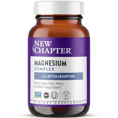 New Chapter Magnesium Complex Supplement, 325mg with Magnesium Glycinate + Sea-Sourced + Fermented Forms for Heart, Bone, Nerve, Muscle & Cellular Energy, 100% Vegan, 60 Tablets