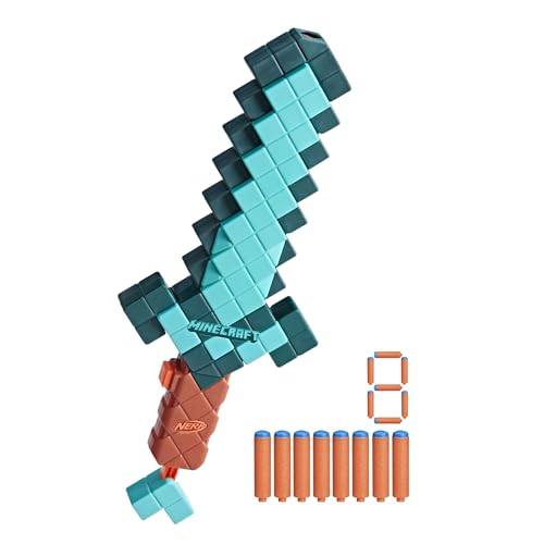 Nerf Minecraft Sword Dart Blaster, Pull Back Priming, Foam Edge, 8 N1 Darts, Ages 8+
