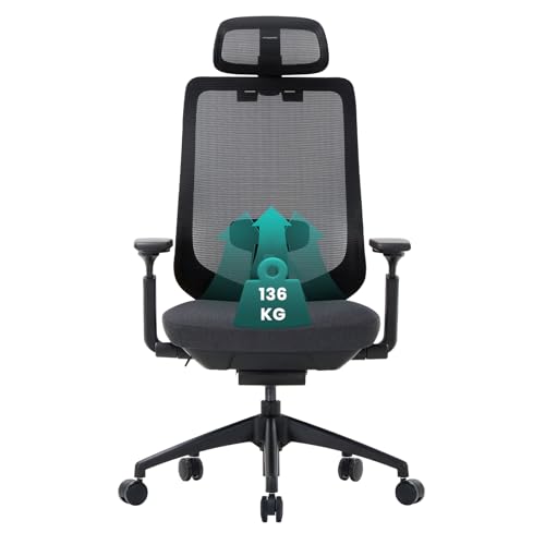 20,00€ Coupon! COLAMY XK01 Atlas Ergonomischer Netz-Bürostuhl, Chefsessel mit hoher Rückenlehne, Verstellbarer Kopfstütze und 4D-Armen, Schiebesitz, Kippsperre, Nylon-Basis, Schwarz