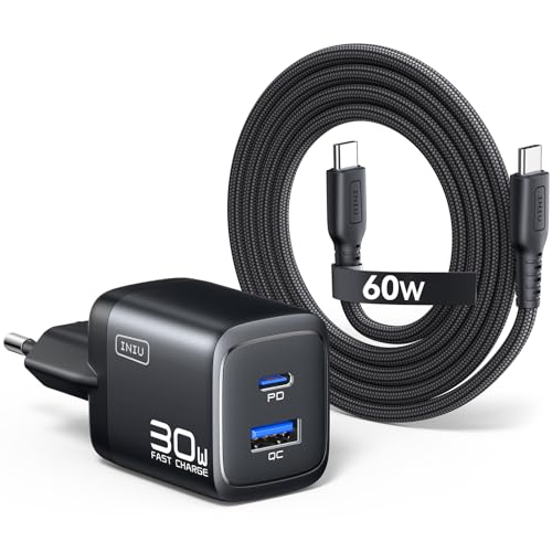 (-15%) INIU 30W USB C Ladegerät, 1-Pack GaN Schnellladegerät mit 1,5m 60W Kabel