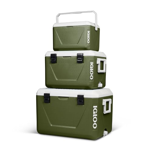 (-27%) IGLOO Stapelbare Passiv‑Kühlboxen Set 55 L + 27 L + 11 L – Platzsparende Camping‑Kühlboxen, robust & leicht, ideal für Picknick, Strand, Outdoor & Freizeit – Ineinander verstaubar, Grün