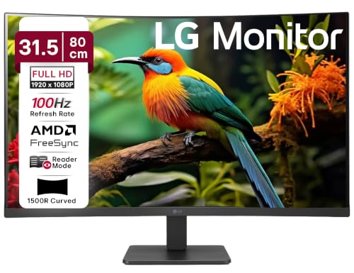 LG 32MR50C 80 cm (31.5 Inch) Full HD Curved (1920x1080) VA PC Monitor w/ 100Hz, 5ms (GtG), AMD FreeSync, D-Sub, 2xHDMI, Tilt Adjustable Anti-Glare, 3-