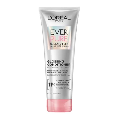 L'Oreal Paris Glossing Sulfate Free Conditioner with Glycolic Acid, Hair Care for Lasting Shine and Smoothness for Dull, Dry Hair, EverPure, 6.8 Fl Oz