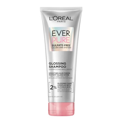 L'Oreal Paris Glossing Sulfate Free Shampoo with Glycolic Acid, Hair Care for Lasting Shine and Smoothness for Dull, Dry Hair, EverPure, 6.8 Fl Oz