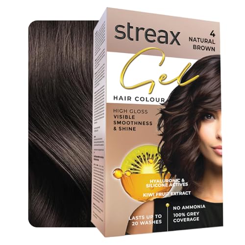 Streax Gel Hair Colour for Women & Men, Natural Brown 4, 150ml | Hair Colour Brown| 100% grey coverage | Long Lasting Hair Color, Easy to Use | Ammoni