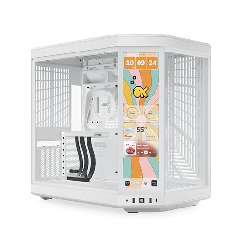 HYTE Y70 Touch Infinite Dual Chamber ATX Mid Tower Modern Aesthetic Case with Integrated 2.5K LCD Touchscreen - Snow White