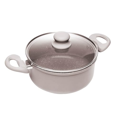 LYOR - Caçarola de Indução com Tampa de Vidro - 20cm em Alumínio com Revestimento Cerâmico - Cor Taupe